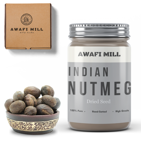 Awafi Mill Whole Nutmeg Seed Myristica Fragrans Houtt Bottle of 100g