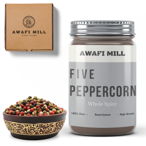 Awafi Mill Five Pepper corn Blend Black, White, Green, Pink, and Szechuan Pepper Medley 100g