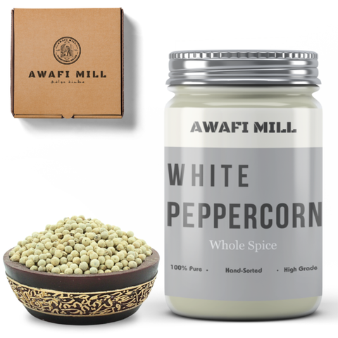 Awafi Mill White Pepper Corns Piper Nigrum Bottle of 100g