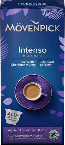 Movenpick Intenso Espresso Nespresso Compatible Aluminum capsules Intensity 8/10 , Pack of 10 capsules 55g