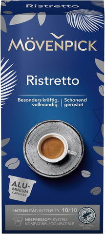 Movenpick Ristretto Espresso Nespresso Compatible Aluminum capsules Intensity 10/10 , Pack of 10 capsules 55g