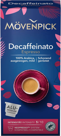 Movenpick Decaffeinato Espresso Nespresso Compatible Aluminium capsules Intensity 5/10 , Pack of 10 capsules 55g