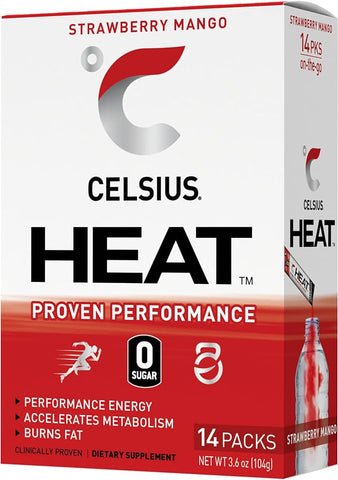 Celsius Strawberry mango On-the-Go Powder Stick Packs, Zero Sugar (14 Sticks per Pack)