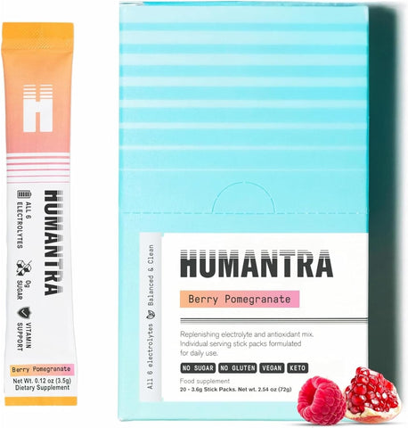 Humantra Berry Pomegranate Electrolyte Hydration Pack – Zero Sugar, 20 Servings, 72g
