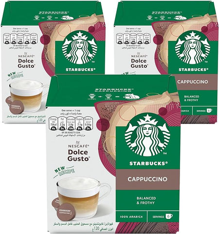 Starbucks Cappuccino by Nescafé Dolce Gusto Black 12 capsules 120g Each (Pack of 3)