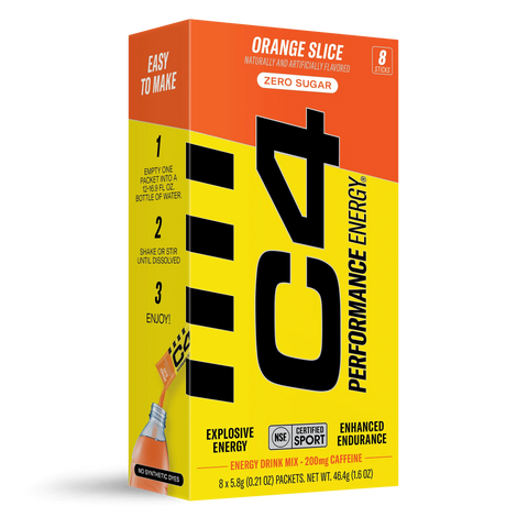 C4 Performance Energy Powder Mix Orange Slice, 8 Sticks Per Pack