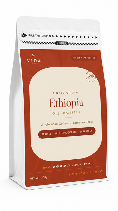 Vida Foods Ethiopia Guji Hambela Specialty Coffee – 87 SCA Single Origin Whole Beans, Freshly Roasted in UAE, 250g