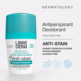 Librederm 48-Hour Anti-Stain Antiperspirant, Roll-On, Hypoallergenic, Dermatologist Tested 50ml