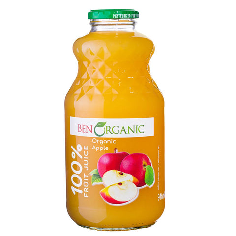 Ben Organic Apple Juice 0% Sugar, Gluten Free Glass Bottle 946 ml
