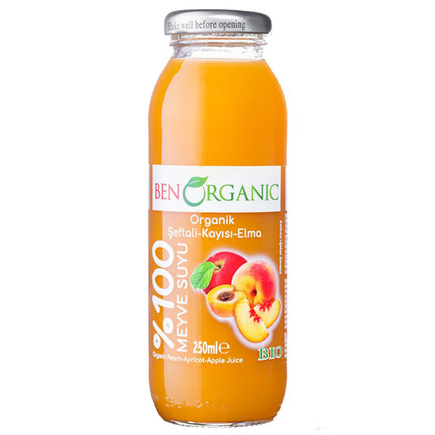 Ben Organic Apricot Peach Apple Juice % Sugar, Gluten Free Glass Bottle 250 ml