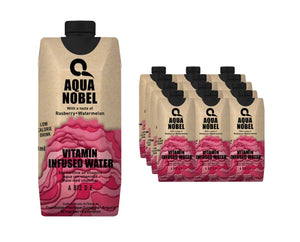 Aqua Nobel Vitamin Infused Water with Taste of Raspberry+ Watermelon 500ml - Case of 12