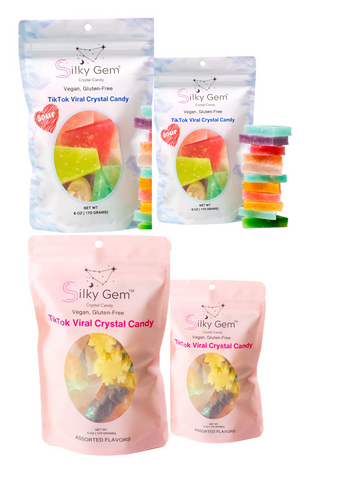 Silky Gem Sweet & Sour Bites TikTok Viral Crystal Candy Vegan, Gluten-Free (170g) Mix 4 Twin Taste Pack