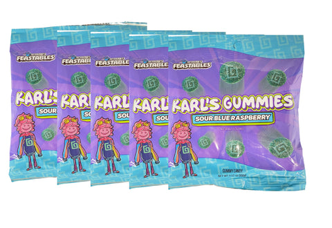 Mr Beast Feastables KARL'S Blue Raspberry SOUR GUMMIES Candy Bag 100g (Pack of 5)