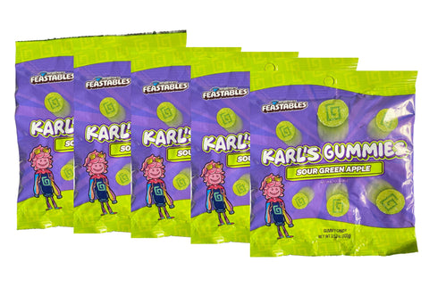 Mr Beast Feastables GREEN APPLE KARL'S SOUR GUMMIES CandyBag 100g (Pack of 5)