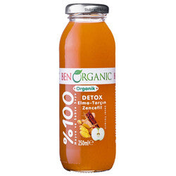 Ben Organic Detox Apple Cinnamon Ginger Juice % Sugar, Gluten Free Glass Bottle 250 ml