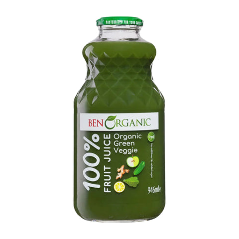 Ben Organic Green Veggie Juice % Sugar, Gluten Free Glass Bottle 946 ml