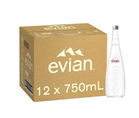 Evian Mineral Water Glass Bottles 750ml x 12Pcs Case - QualityFood