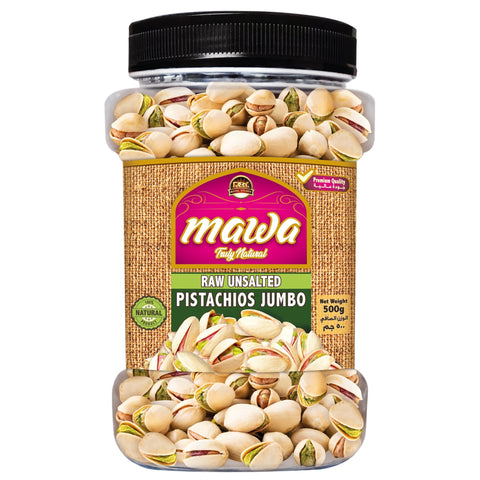 Mawa Raw Unsalted Pistachios Jumbo (Plastic Jar) 500g - QualityFood
