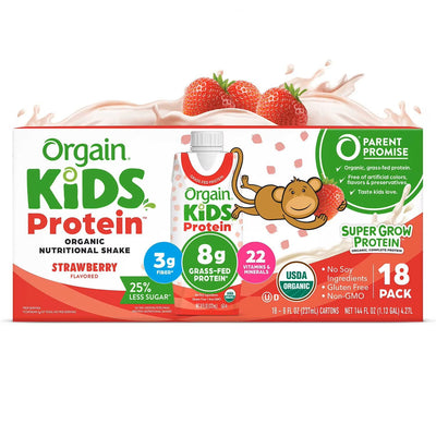 Orgain Kids 8g Protein Organic Nutrition Shake, Strawberry 237ml (18 pk)