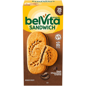 Belvita Sandwich Breakfast Biscuits, Dark Chocolate Creme - 1.25kg (25 Packs of 2)