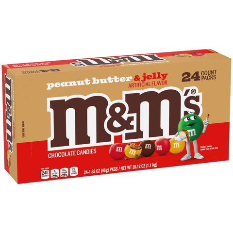 M&M’s Peanut Butter & Jelly Candy Bulk Box, 1.63 Oz Single Size Bags (Pack of 24)