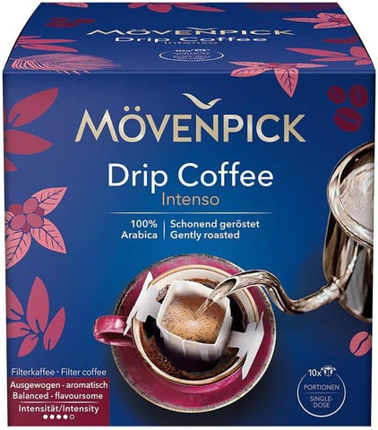 Movenpick Drip coffee intenso, pack of 10 single-dose filter coffee pouches 70g