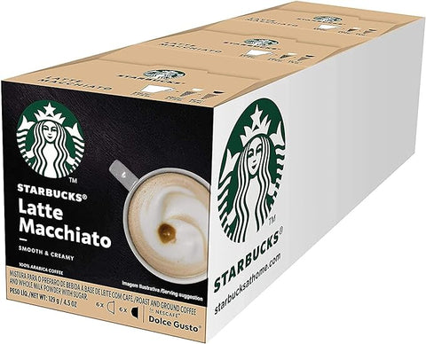 Starbucks Latte Macchiato by Nescafe Dolce Gusto Coffee Pods, 12 Capsules 129g Each (Pack of 3)