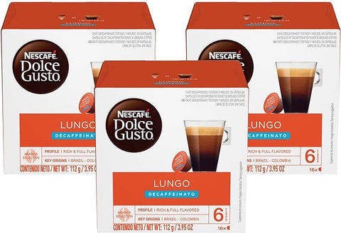 Nescafe Dolce Gusto Lungo Decaffeinato, Each 112g 16 capsules,(Pack of 3)