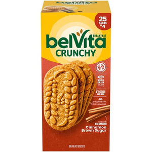 Belvita Crunchy Breakfast Biscuits, Cinnamon Brown Sugar - 1.25 kg (25 Packs of 4)