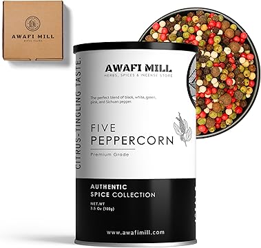 AWAFI MILL Five Pepper corn Blend  Black, White, Green, Pink, and Szechuan Pepper Medley - 100 g | 3.5 Oz