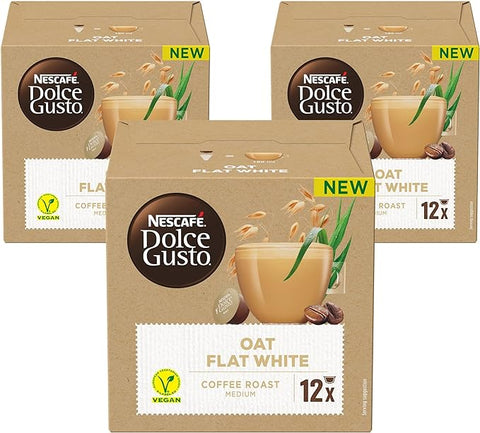 Nescafe Dolce Gusto Oat Flat White Coffee For Vegan Capsules Coffee Pods 12pcs 130g Each (Pack of 3)