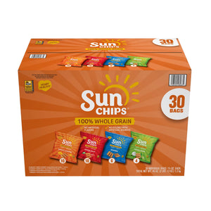 SunChips Whole Grain Original, Harvest Cheddar, French Onion Variety Pack Chips, 30 pk.