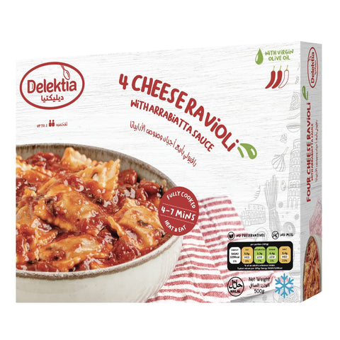 Delektia Four Cheese Ravioli with Arabiatta Sauce Frozen Meal 500g