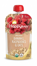 HappyBABY Organic Bananas, Raspberries & Oats Pouch 113g