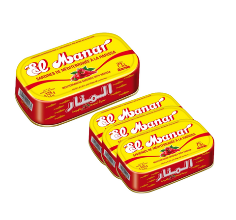 El Manar Mediterranean Sardines With Harissa 125g Each (Pack of 12)