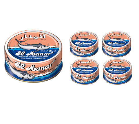 El Manar Solid tuna in virgin olive oil 160g Each (Pack of 4)