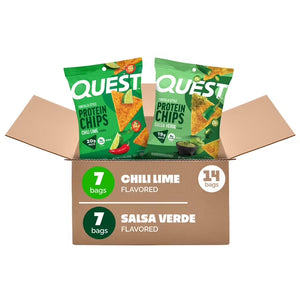 Quest Tortilla Style 10-20g Protein Chip Variety Pack, Salsa Verde and Chili Lime, 14 ct. 448g