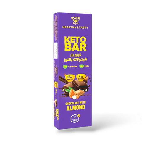 Healthy & Tasty Keto Bar Almond with Chocolate No Added Sugar, Wheat Free, 13g Protein 238 KCal 14g Fats 4g Net Carb, 60gm