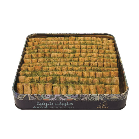 Asateer Finger Cashew Baklawa in Square Tin Can 770 g - QualityFood