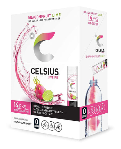 Celsius Dragon fruit Lime On-the-Go Powder Stick Packs, Zero Sugar (14 Sticks per Pack) - QualityFood