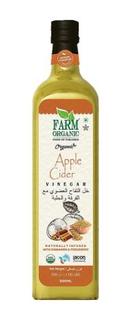 Farm Organic Gluten Free Apple Cider Vinegar Naturally Infused with Cinnamon & Fenugreek 500ml - QualityFood