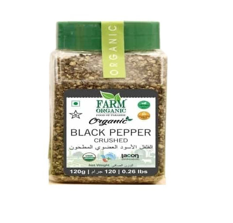 Farm Organic Gluten Free Black Pepper Crushed - 120g - QualityFood