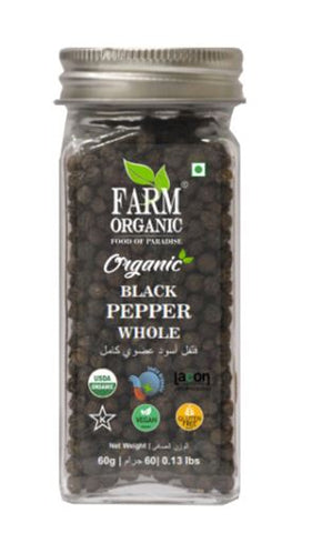 Farm Organic Gluten Free Black Pepper Whole 60g - QualityFood