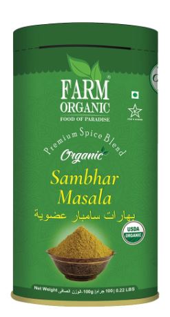 Farm Organic Gluten Free Sambhar Masala 100g - QualityFood