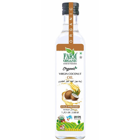 Farm Organic Gluten Free Virgin coconut oil - 1 ltr (Cold Pressed) - QualityFood