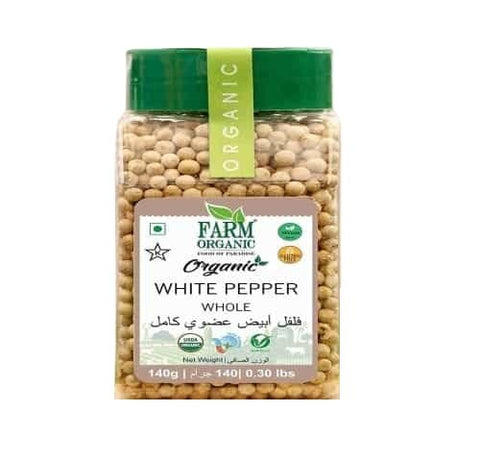 Farm Organic Gluten Free White Pepper Whole - 140 g - QualityFood