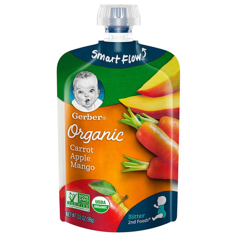 Gerber 2nd Foods, Organic Baby Food, Carrot, Apple & Mango 99g - QualityFood