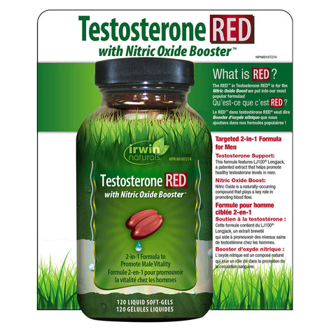 Irwin Naturals Testosterone RED With Nitric Oxide Booster - 120 Liquid Soft-Gels - QualityFood