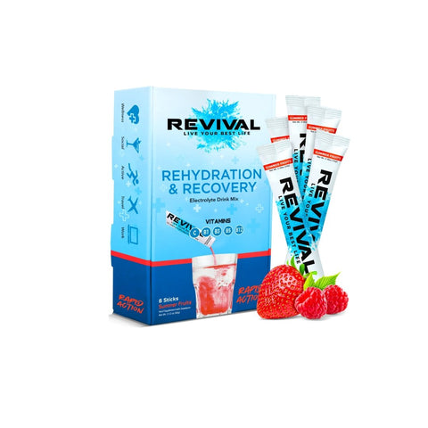 Revival Rapid Rehydration, Electrolytes Powder - High Strength Vitamin C, B1, B3, B5, B12 Supplement Sachet Drink, Effervescent Electrolyte Hydration Tablets - 6 Summer Fruits - QualityFood