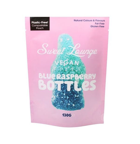 Sweet Lounge Vegan Fizzy Blue Raspberry Bottles Pouch 130g - QualityFood